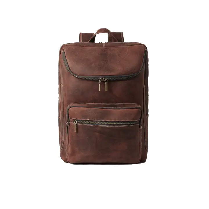 Vernier Store Pull-Up Cowhide Leather Triple-Compartment Backpack - 16" Laptop Capacity