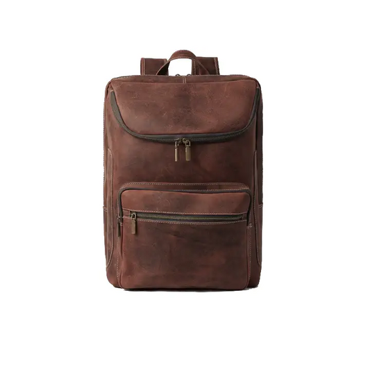 Vernier Store Pull-Up Cowhide Leather Triple-Compartment Backpack - 16" Laptop Capacity