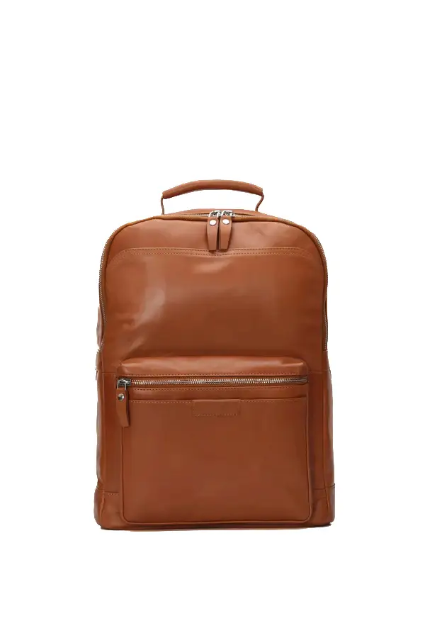 Vernier Store Full Grain Milled Leather Backpack in Cognac Tan - 16" Tech-Ready Commuter