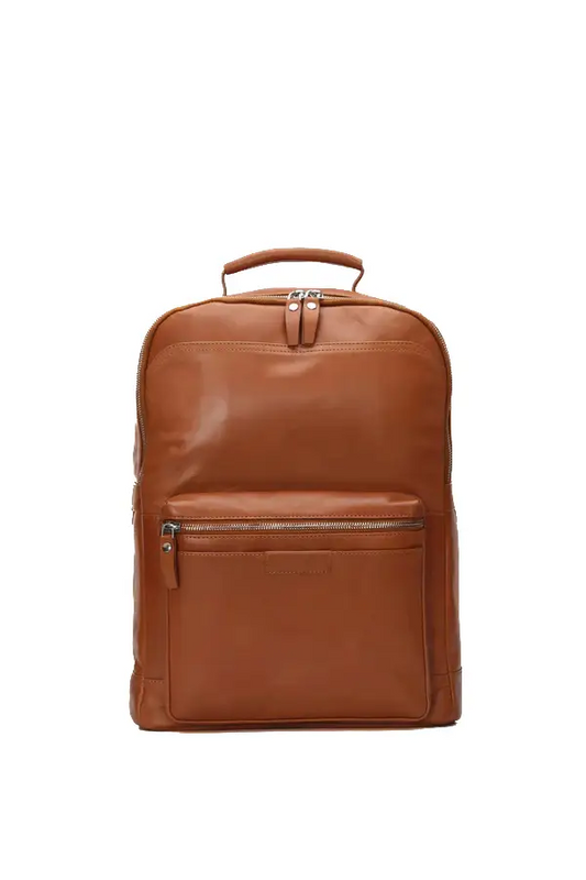 Vernier Store Full Grain Milled Leather Backpack in Cognac Tan - 16" Tech-Ready Commuter