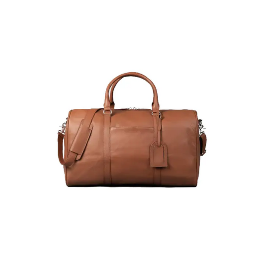 Vernier Store Full Grain Milled Leather Travel Duffel - 20" Cognac Weekender Bag